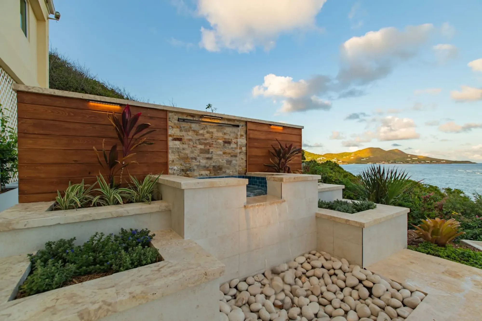 The villa's fire pit terrace, the usual epilogue to a west end sunset drive.