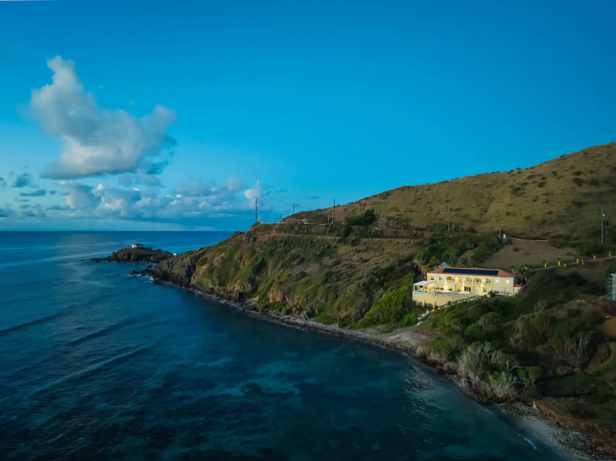 The rocky point and deep blue water off St. Croix's East End