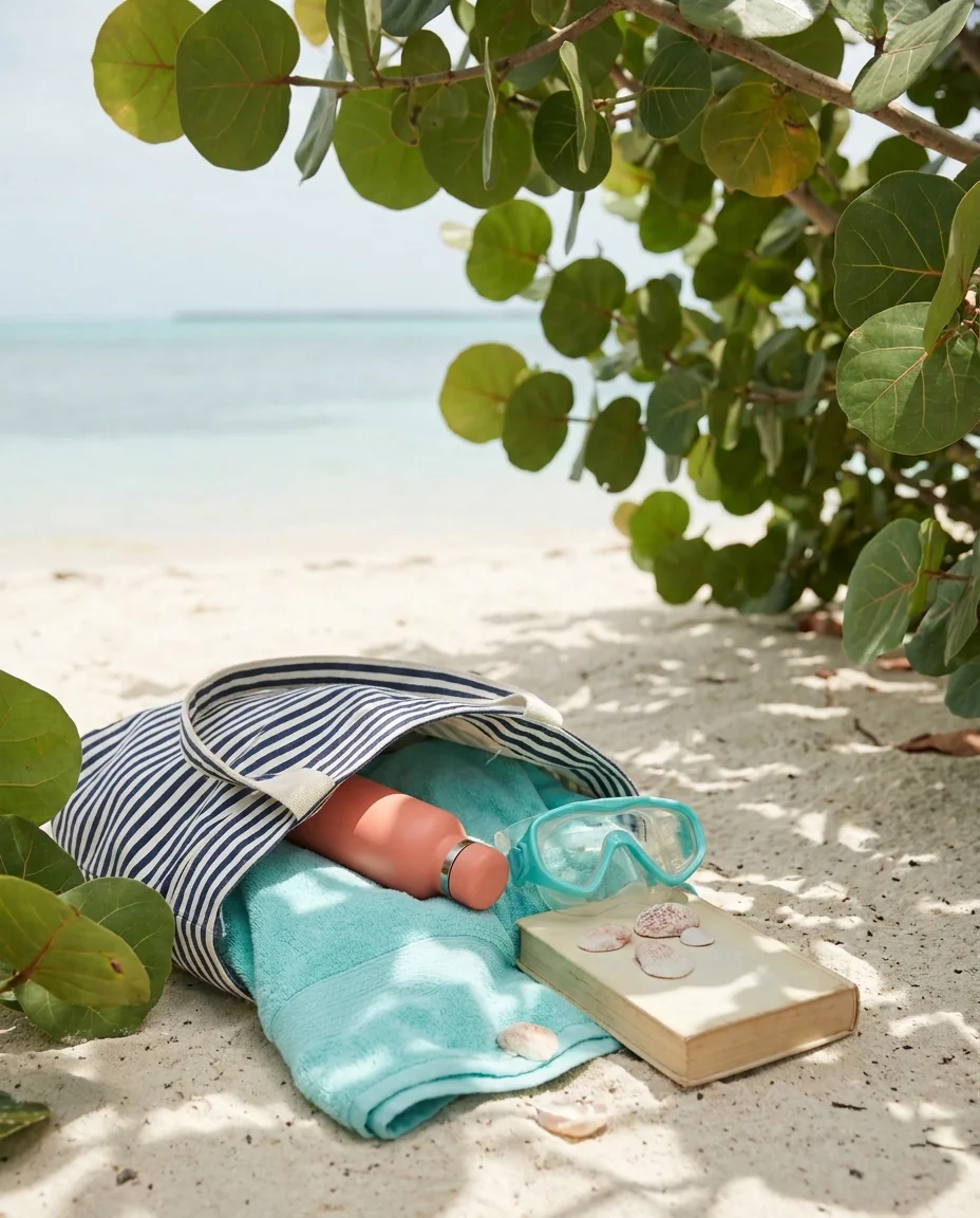 A beach tote in the shade of sea-grape leaves, with a towel, a child's mask and a paperback: the East End's quiet beaches ask for little else