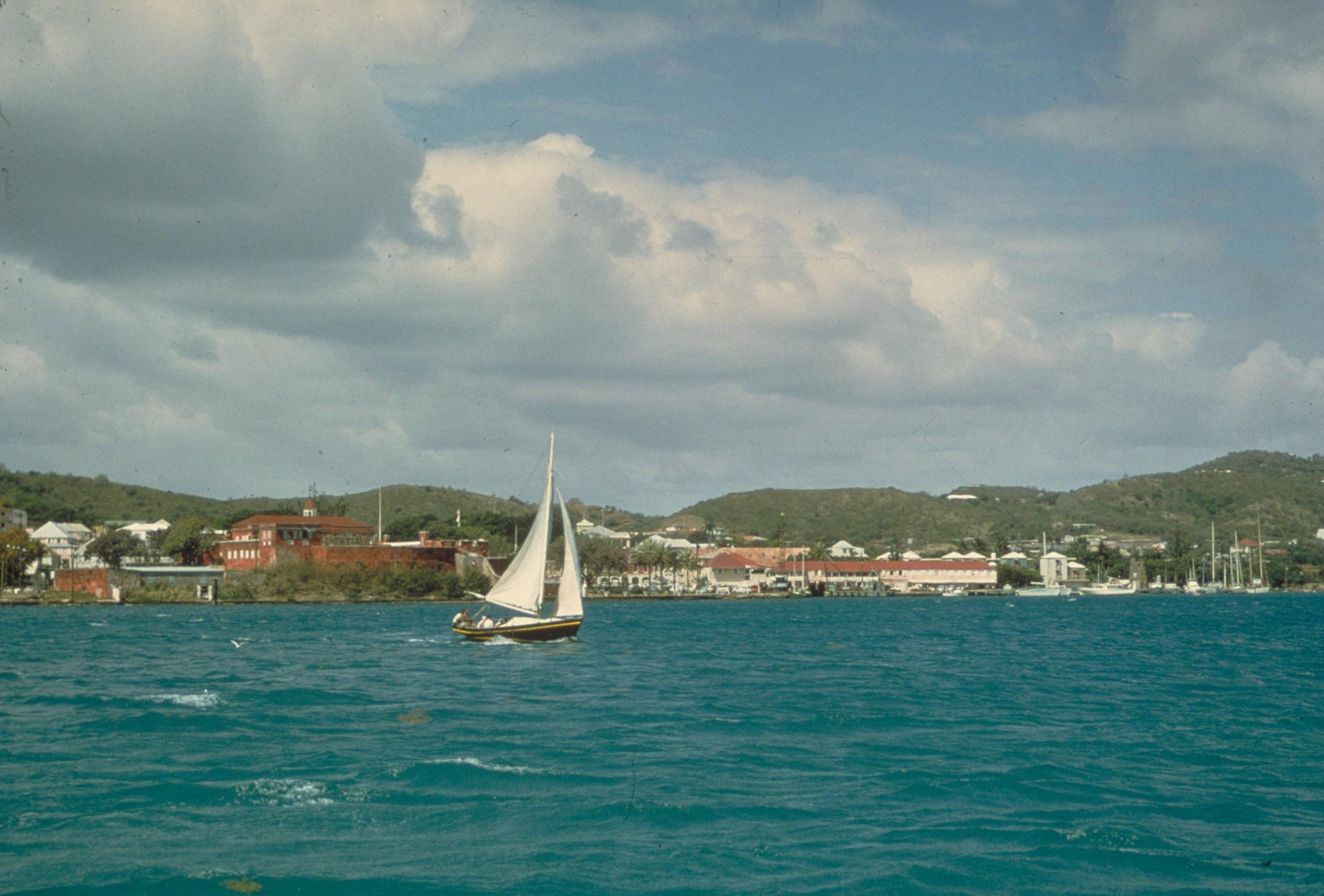 A sailboat on the harbor at Christiansted, St. Croix